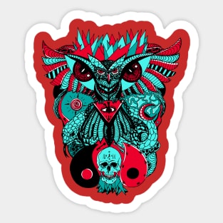 Turqred Wise Owl And Ageless Skull Sticker